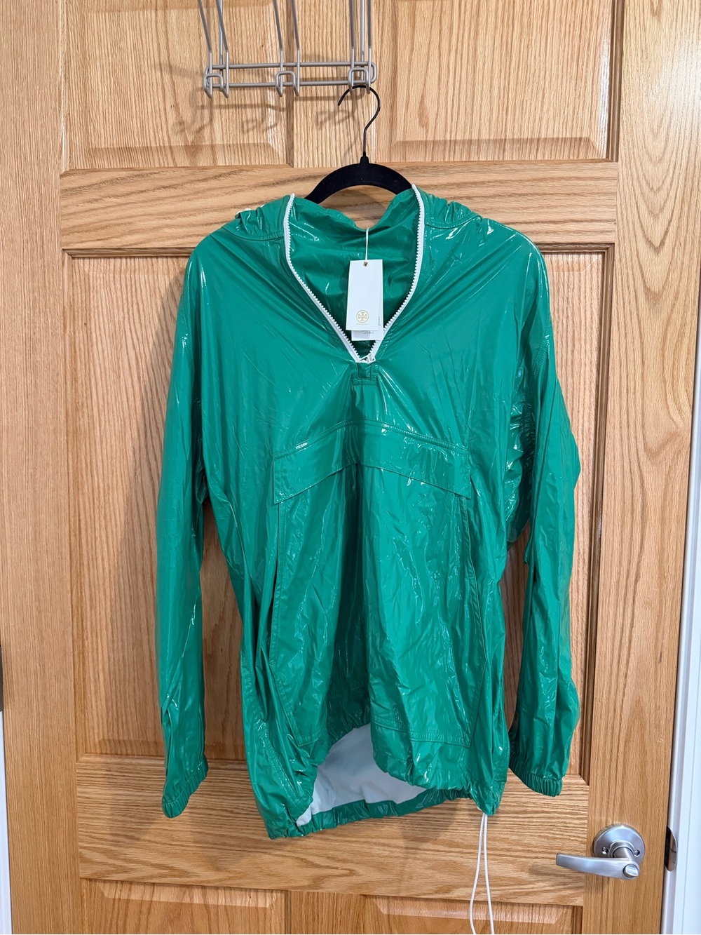Tory Burch Emerald Green Hooded Rain Pullover